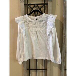 J.Crew Long Sleeve Top Shirt White size L Eyelet Ruffle